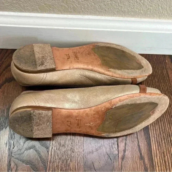 AGL  ATTILIO GUISTI LEOMBRUNI Tan Shimmer Open Toe Leather Ballet Flats 37.5/7.5 - Picture 9 of 16
